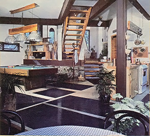 The kitchen and the den have a southern exposure to take advantage of morning insolation. Note the slate flooring salvaged from a school demolition project.